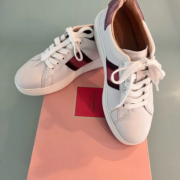 kate spade White Sneakers with Burgundy Stripe Detail - Picture 2 of 9